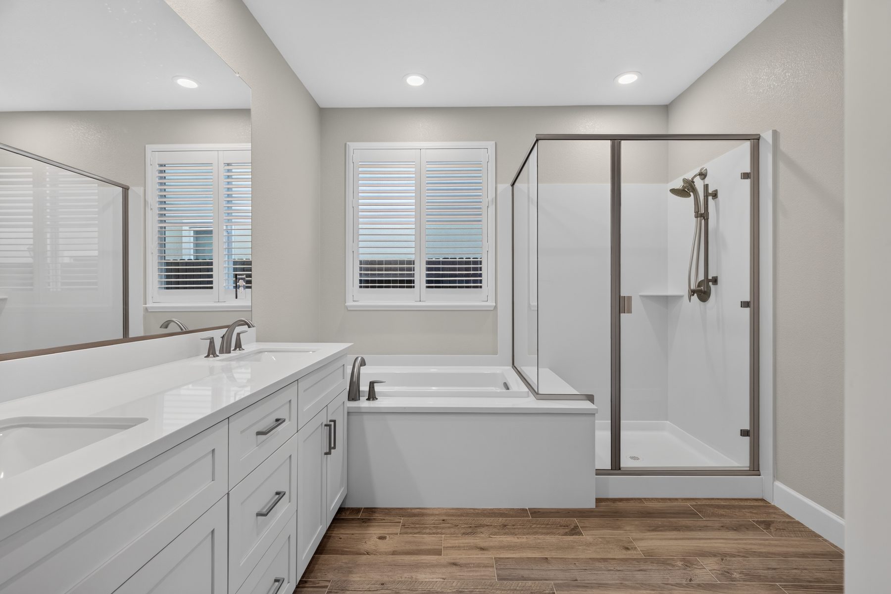 Primary bathroom vanity tub shower